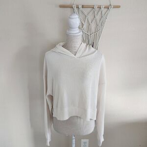 Alo Womens Ivory Ribbed Cropped Muse Hoodie Size Small NWT